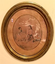 Watercolor by Theodore Valerio, (1819-1879) one of a pair.