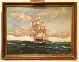 Large G. H. Wheatley signed oil on canvas, clipper ship.