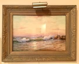 Large George Schultz watercolor on paper in Arts and Crafts Frame.