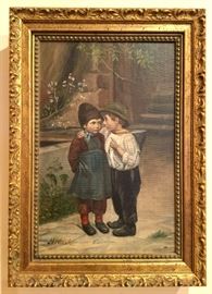 Marie Mizzi Wunsch, (1862-1898), listed Austrian artist oil on canvas:"The Secret".