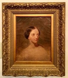 19th c. Portrait on canvas in gilt frame.