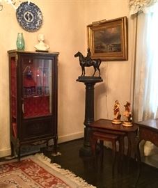 French style vitrine with brass mounts and marble top.