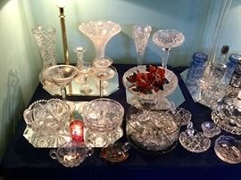 Large collection of cut glass and etched crystal. 