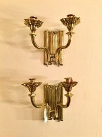 English brass linen-fold sconces.