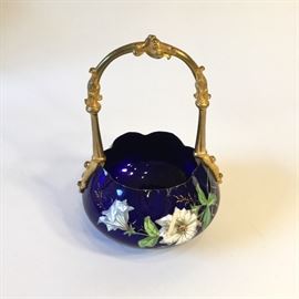 French enameled basket with bronze handle.