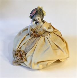 Dresden type pincushion doll.