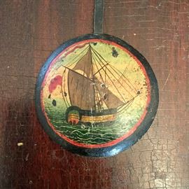 Detail of Tall Case Clock hand-painted Pendulum.