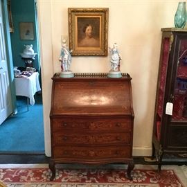 Drop-front marquetry desk.