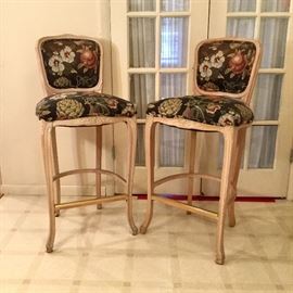 Pair of hand-carved French style bar stools.