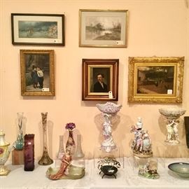 Art Glass, Kpm, Meissen, Daum Nancy, P. Harney paintings.