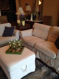 Slip-covered 2-cushion love seat