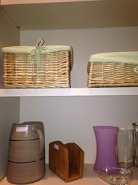 Organizing baskets; pitcher; napkin holder; vases