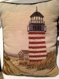 Needlepoint lighthouse pillow