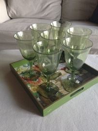 Tray and plastic glasses