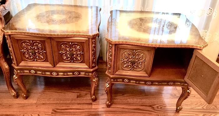 Matching french Provincial Gold Square Storage end tables