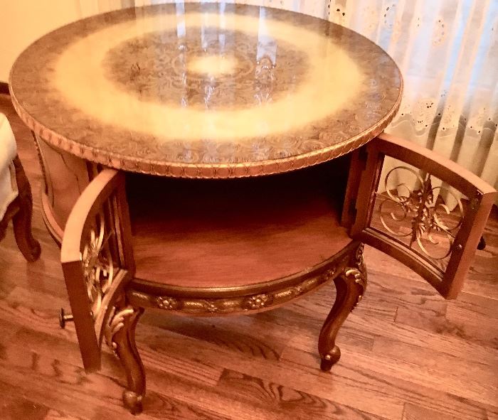 French provincial gold Round Storage end table