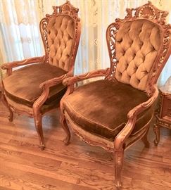 French Provincial Gold Arm Chairs with Upholstered Seats & backs. 