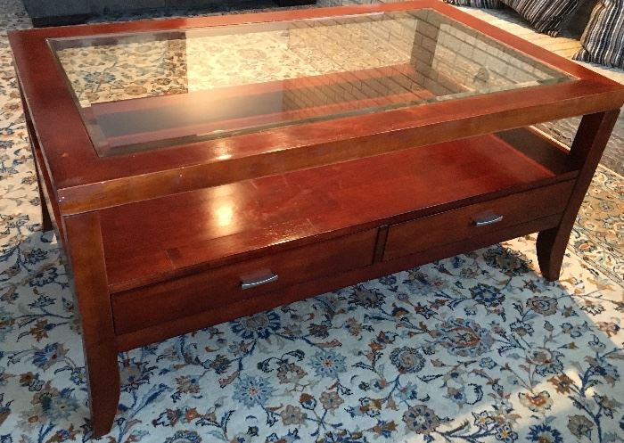 Wood with glass top coffee table