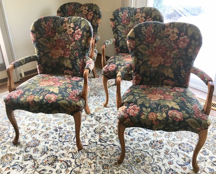 4 wood Arm Chairs with Upholstered Seats & backs