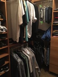 nice selection of men's clothes (size L & XL) and shoes (size 10.5)  There's also about 20 high end suits not yet pictured.