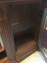 BUY IT NOW!  Lot #101 - Beautiful Executive Desk.  Two cabinets in front with leaded glass doors & glass shelves.  Desk has a thick glass top to protect the herringbone pattern design.  It has seven felt-lined drawers.  $750