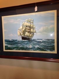 Framed art of a sailing vessel - "Racing Home - The Cutty Sark"