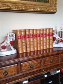 Set of books - "History of England";  pair of Staffordshire-like dog bookends