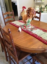 Breakfast table/6 ladder-back chairs; rooster; rooster needlepoint runner