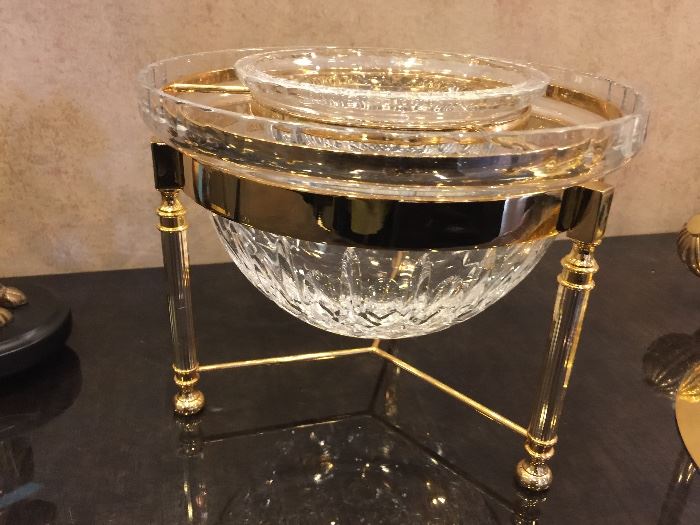 6. Crystal Caviar Bowl w/ Polished Brass Stand (9" x 7")