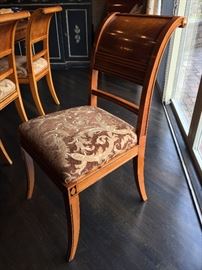 3. Biedermeier-style Dining Chairs of Fruitwood & Burl w/ Black Trim. 2 Arm Chairs (24" x 27" x 37") 6 Side Chairs (20" 25" x 37")