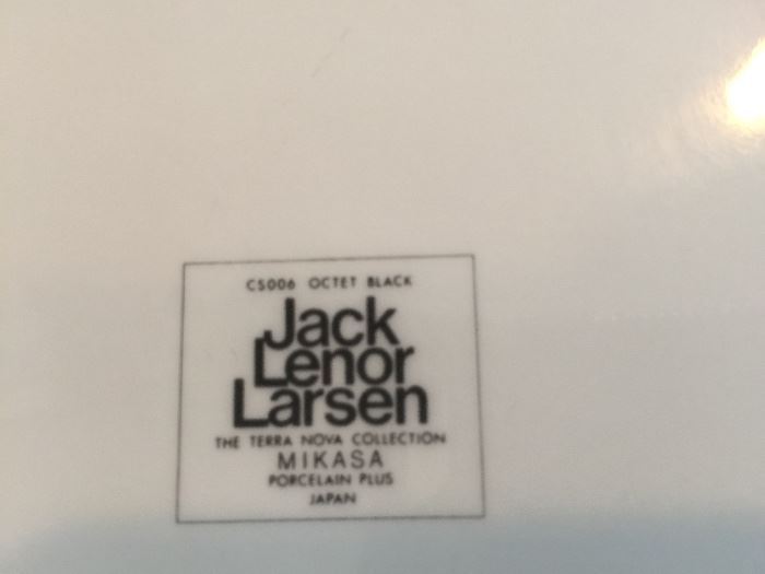 41. Jack Lenor Larsen for Mikasa Black Octet China: 9 Dinner, 11 Soup, 12 Salad/Dessert, 1 Serving Bowl, 12 Cups & Saucers
