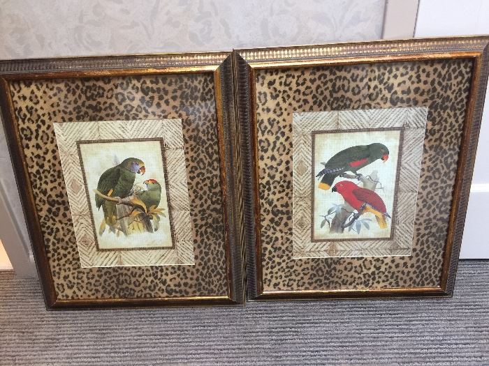 70. Pair of Tropical Bird Prints w/ Leopard Mat & Carved Frame (19" x 23")