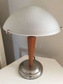 118. Wood & Chrome Lamp w/ Frosted Glass Dome Shade (12" x 14")