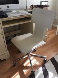 79. White Leather & Chrome Desk Chair (17" x 16" x 35")