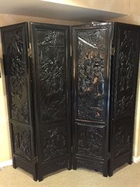 13. Chinese Black Lacquer 4 Panel Carved Screen      (72" x 72") 