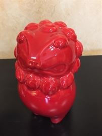 105. Red Chinese Lion Figurine (7" x 6")