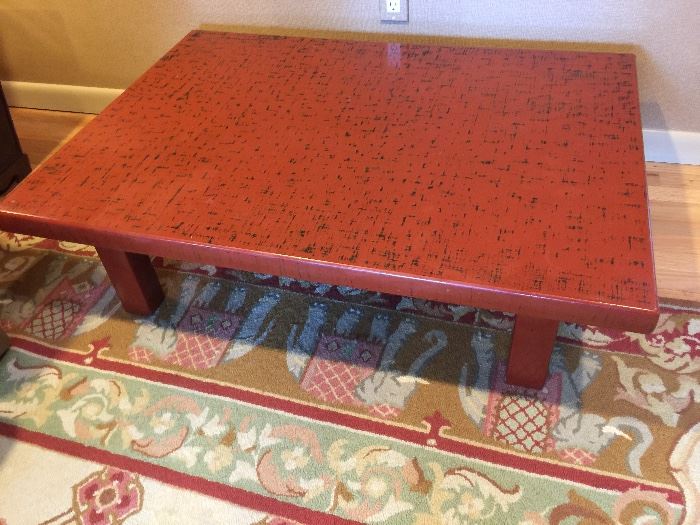 33. Red Lacquer Chinese Style Low Coffee Table        (42" x 30" x 13") 