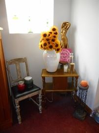 Vintage Side Chairs. Vintage Humidor .Silk Flowers everywhere.