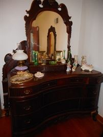 Empire Style Mahogany Hand Carved Low Boy with Hand Carved Mirror 