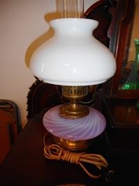 19th Century Fenton Cranberry Swirl Electrified Lamp 