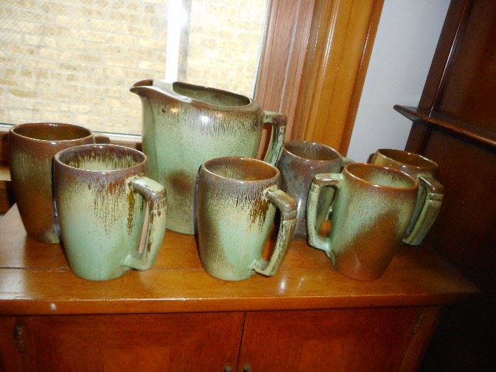 Frankoma Pottery,  Juice Pitcher with Four Cups