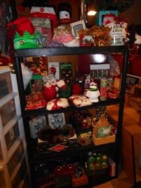 Filled Shelf. Ornaments, Bells, Jingle Bells, Decorative, Hats. 
