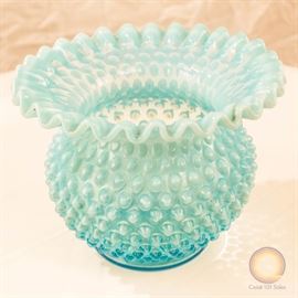 Fenton Hobnail Milk Glass Bowl Vase – Opalescent Robin’s Egg Blue