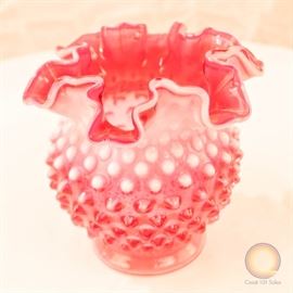 Fenton Hobnail Milk Glass Vase – Cranberry