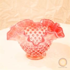 Fenton Hobnail Milk Glass Ruffle Candy Dish – Cranberry