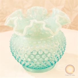 Fenton Hobnail Milk Glass Ruffle Vase – Opalescent Robin’s Egg Blue