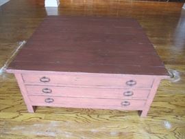Red Rustic Coffee Table with 6 drawers 