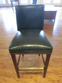 5 Green Leather Bar Stools 