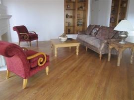 Nice Pair of Red Armed Chairs, Coffee Table, Sofa by Crosswinds Country Club 