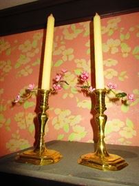 Brass Floral Candlesticks